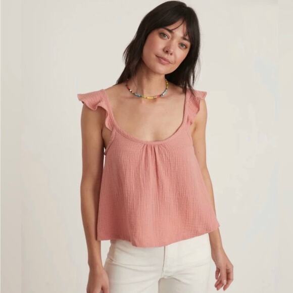 Marine Layer Tops - NWT Marine Layer Jude Flutter Sleeve Tank M Rosette 100% Cotton Gauzy Beach Boho
